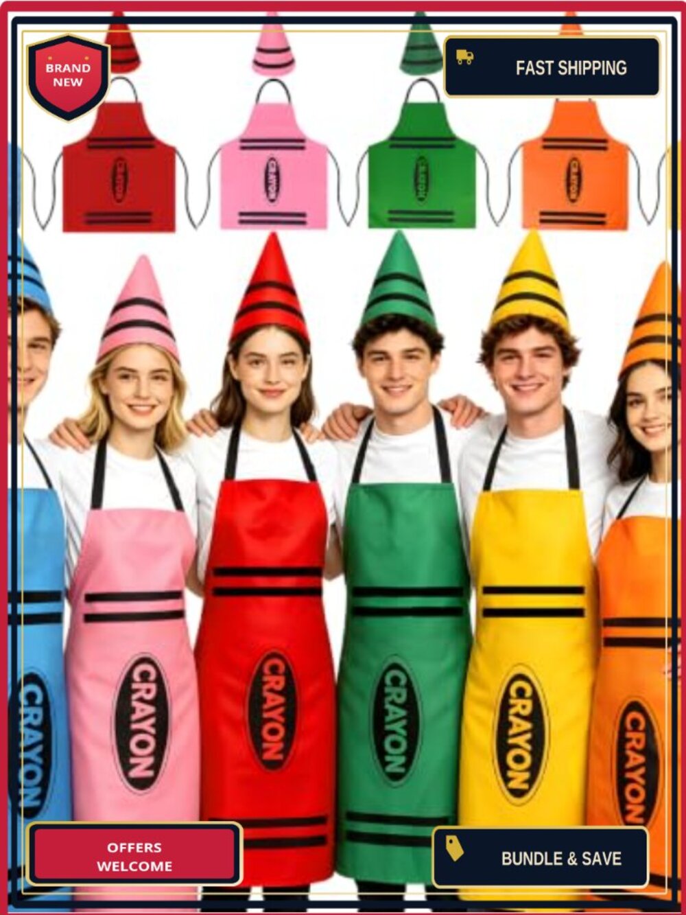 Crayon Costume 6 Set Felt Apron & Gnome Cone Hats Group Cosplay